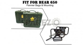 For Royal Enfield Bear 650 Leather Dark Green Pannier Bags and Mounting For Royal Enfield Bear 650 Leather Dark Green Pannier Bags and Mounting